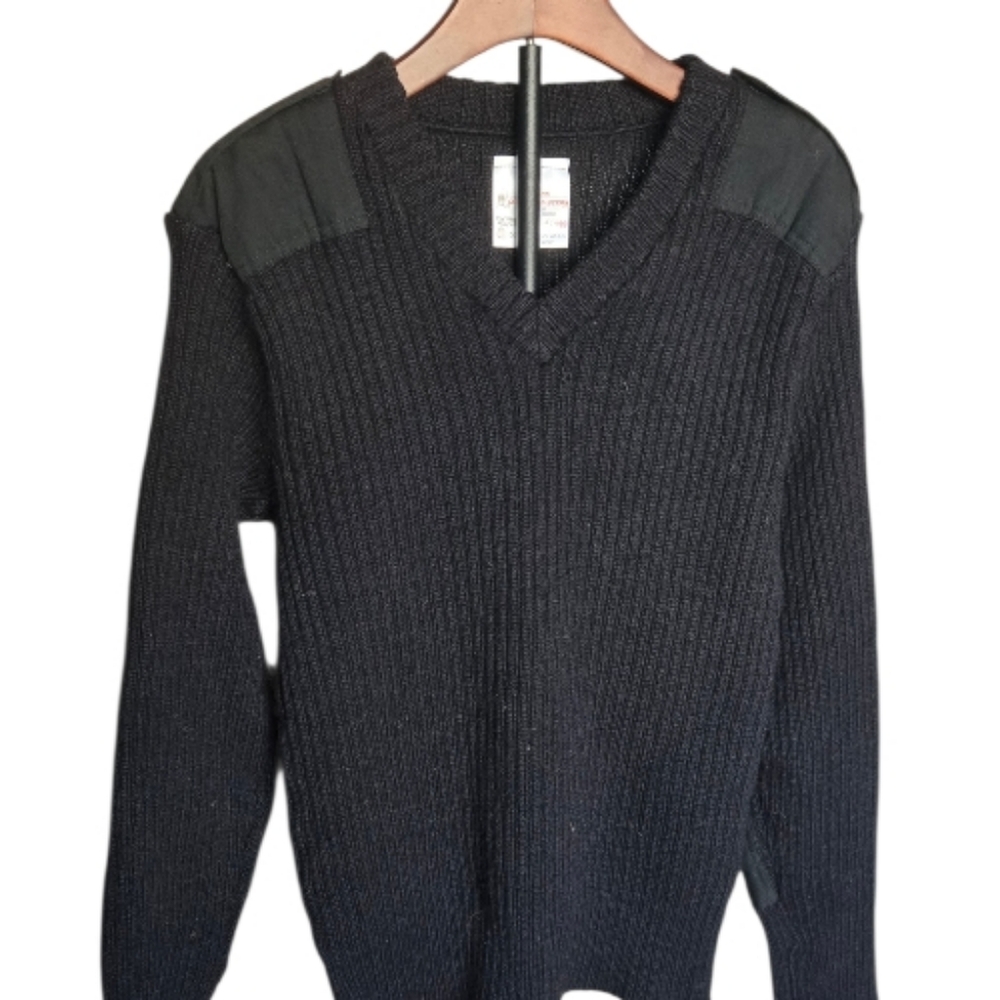 Brigade Quatermaster Men's Black Wool V-Neck Sweater Size 44